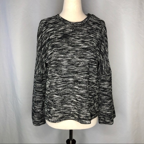 Madewell black white button shoulder crop sweater - Picture 1 of 10